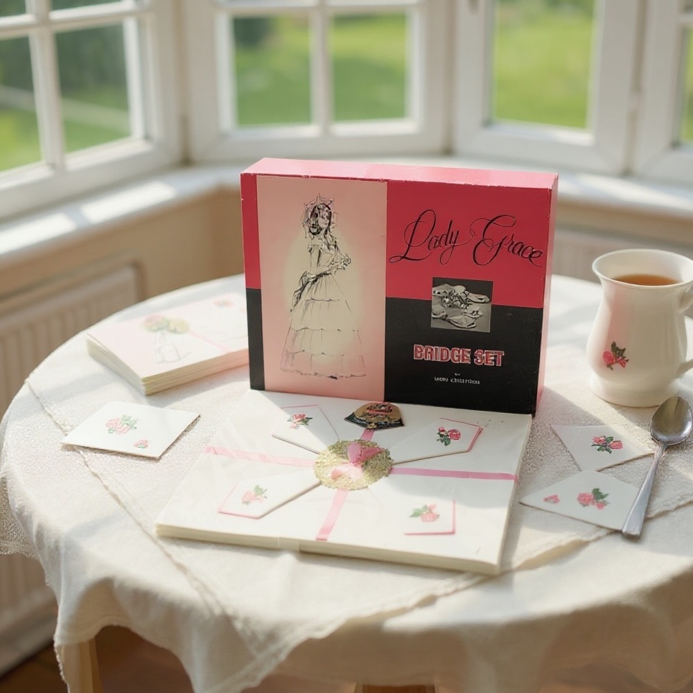 Vintage 60’s ‘Lady Grace’ Table Cloth & Napkin Bridge Set